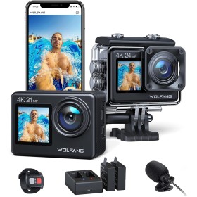 WOLFANG Sports Camera GA200 4K 24MP Dual Screen WiFi Video Camera, 40M Waterproof Water Camera, 170° Wide Angle, Enhanced EIS