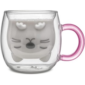 Qinhai Gato Taza Café, Té con Vidrio de Pared Doble, Regalos Originales para Amigas Niño Niña Mujer Mama Mujeres Maestra Novia