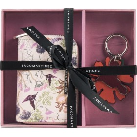 PACO MARTINEZ Set de Regalo para Mujer, Caja Regalo con Cartera Billetero para Mujer con Estampado Multicolor y Llavero a Juego,