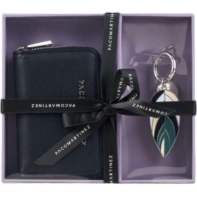 PACO MARTINEZ Set de Regalo para Mujer, Caja Regalo con Cartera Billetero para Mujer Color Negro y Llavero a Juego, Idea de