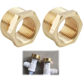 Juego de 2 reductores de latón de 1" a 3/4", adaptadores hexagonales de latón (exterior de 32 mm e interior de 25 mm), conexión
