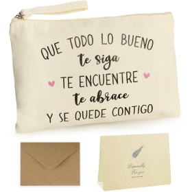 GEBETTER Kit Regalo Mujer 1*Bolso Neceser + 1*Tarjeta + 1*sobre Kraft, Bolsa Aseo Frase Motivadora Cartera Mano Estuche