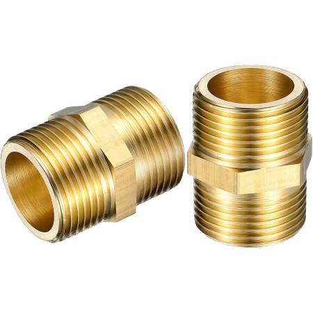 2 piezas de accesorios de tubería de latón NPT macho de 3/4 x 3/4 pulgadas, adaptador de tubo macho NPT, conector de latón