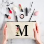 Letras Personalizadas Tote, Bolso Tote de Mujer con Inicial y Flores Bolsa de Compras con Bolsillo Interior, Alfabeto Bolso de