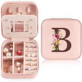 Sinekong Cajas de Joyería Personalizadas Con Inicial, Pequeño Joyero de Viaje con Espejo, Joyero Viaje, Joyero Pequeño para