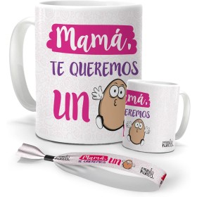 mundohuevo Taza Divertida Día de la Madre | Mamá Te Queremos | Con Pulsera de Regalo para Mamá | Apta para Microondas y