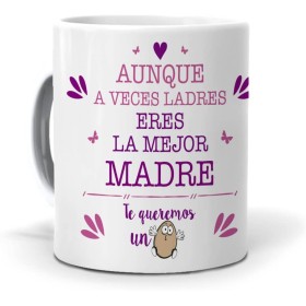mundohuevo Regalo Original Dia de la Madre. Taza Aunque a Veces ladres Eres la Mejor Madre. Cerámica AAA - 350 ml.
