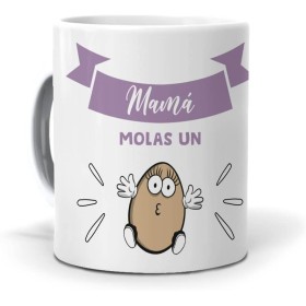 mundohuevo: Regalo para madres - Taza regalo personalizado y divertido día de la madre. Frase: Mamá molas un huevo. Cerámica AAA