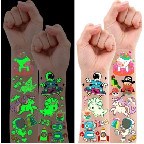 Leesgel 30 Hojas Tatuajes Temporales Niños, Luminoso Tatuajes Temporales Unicornio/Dinosaurio/Sirena, Detalles Regalos