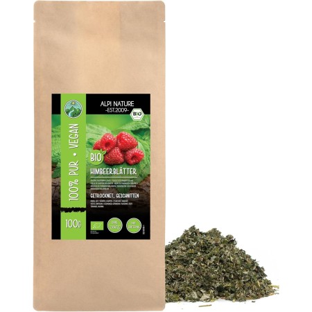 Hojas de frambuesa ecológica cortadas, té de hojas de frambuesa ecológica, hojas de frambuesa de cultivo ecológico controlado,
