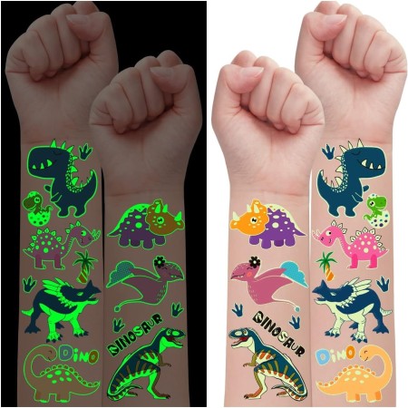 Leesgel 30 Hojas Tatuajes Temporales Niños, Luminoso Tatuajes Temporales Unicornio/Dinosaurio/Sirena, Detalles Regalos