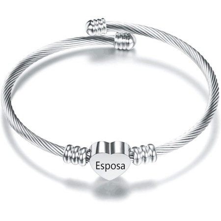 Aosyoisk Pulsera de plata en forma de corazón de mujer pulsera de nombre personalizado pulsera regalo de joyería, adecuado para