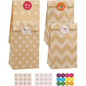 vvhippo 20 Piezas Bolsas de Papel Kraft para Regalos con 36 Pegatinas, Bolsas de Regalo, Bolsas Dulces para Chuches,Bodas,