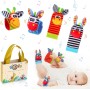 Sonajero Calcetines y Muñequeras para Bebé, Sonajero Toys con Buscador de Muñeca y Pie Juguetes de Animales Suaves y Bonitos