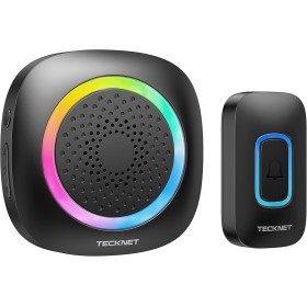 TECKNET Timbre Inalámbrico Exterior Impermeable, 400M Alcance RGB Timbre Inalámbrico IP66, 5 Niveles de Volumen (0-110dB) y 60