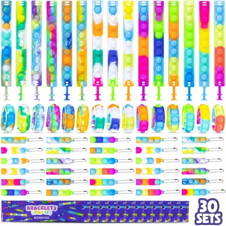 Pulseras y Llaveros Pop It Pack 30 - BONNYCO | Regalos Cumpleaños Niños Colegio, Detalles Cumpleaños Niños, Relleno Piñata