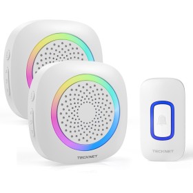 TECKNET Timbre Inalámbrico con Pilas, RGB Timbre Inalámbrico Exterior Impermeable IP66 con 2 Receptores, 400M Alcance, 5 Niveles