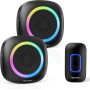 TECKNET Timbre Inalámbrico con Pilas, RGB Timbre Inalámbrico Exterior Impermeable IP66 con 2 Receptores, 400M Alcance, 5 Niveles