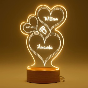 Bemaystar Lámpara Personalizada Corazón con Nombre y Fecha - Regalo de San Valentín, Aniversario, Regalo Original para Mujer y