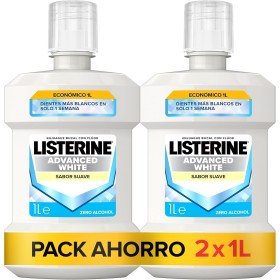 Listerine Advanced White Sabor Suave (2 x 1 L), enjuague bucal pack ahorro, enjuague bucal sin alcohol, colutorio blanqueador