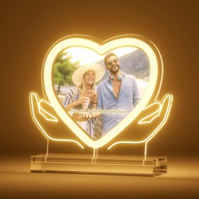 Lámpara Personalizada con Foto Corazón y Neón - Regalos Personalizados, Regalos San Valentin Mujer Hombre, Regalos para Parejas,