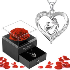 LIHELEI Rose Eterna Regalo Día de la Madre, Collar de la Cadena del Corazón de la Caja de Joyería, Regalo de Joyería con Flores