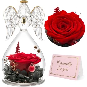 Yamonic Rosa Eterna Dia de la Madre Regalos para Mama,Flore Eterna con Figura Ángel Regalo Madre,Día de la Madre Regalo