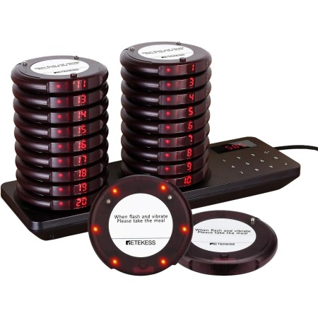 Retekess TD163 Sistema de Llamada Restaurante, 500M Avisadores Hosteleria, 20 Buscapersonas, Fácil Configuración, 300 mAh 20H,
