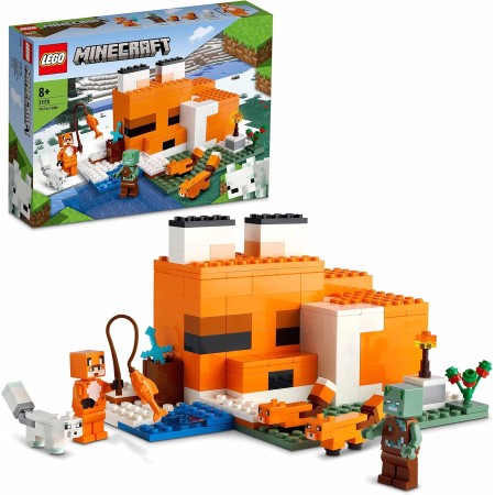 LEGO Minecraft El Refugio-Zorro, Juguete de Construcción con Figuras de Zombi Ahogado y Animales, Regalos de Cumpleaños Niños y