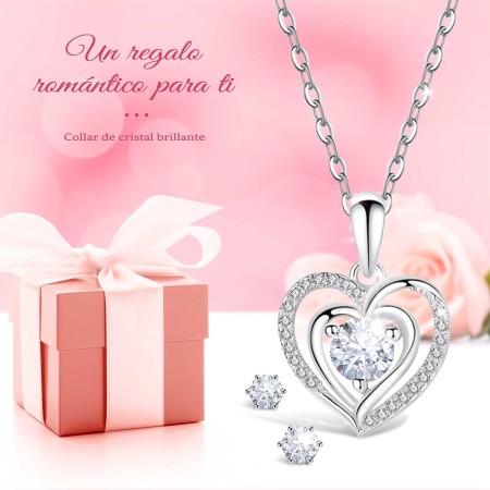 Sunia Regalo Dia de la Madre, Rosa Eterna con Collar y Pendientes de Corazón Plata de Ley 925,Rosa Eterna Natural Preservada