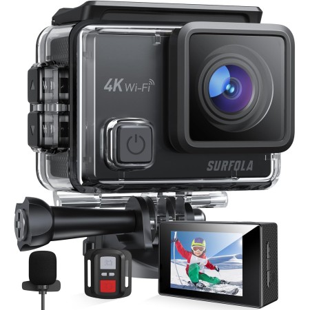 Surfola Sports Camera 4K 30FPS, 20MP WiFi Helmet Camcorder with EIS Anti-Shake, Underwater Diving 40M with Dual Microphone,