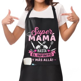Jbniuay Regalo mama - Delantal de mamá negra- Delantal de cocina para mamá Impermeable Chef Delantal con 3 Bolsillos，regalo para