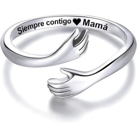 Anillo Mujer "Siempre Contigo Mamá" en Plata de Ley 925 - Regalo de Cumpleaños o Navidad para Madres, Abuelas - Anillo Ajustable