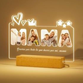 Bemaystar Día de la Madre, Lampara Personalizada con tu Foto, 3D Led 22x15cm con Fotos y Textos, Mama Regalo Original para