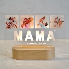 Cristal Plaque Lámpara MAMÁ con Fotos Horizontal - Regalo Único para el Día de la Madre