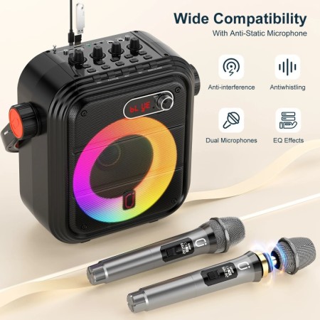 FanFun 66Pro 5200MAH Altavoz BT portátil con 2 micrófonos inalámbricos