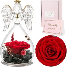 Sunia Rosa Eterna Regalo Dia de la Madre,Flores Preservadas Regalo Mujer,Flore Eterna con Figura Ángel Día de la Madre,Regalo