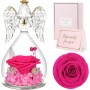 Sunia Rosa Eterna Regalo Dia de la Madre,Flores Preservadas Regalo Mujer,Flore Eterna con Figura Ángel Día de la Madre,Regalo