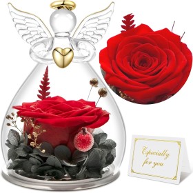 Sunia Rosa Eterna Regalo Dia de la Madre,Flores Preservadas Regalo Mujer,Flore Eterna con Figura Ángel Día de la Madre
