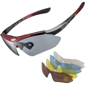 ROCKBROS Polarized Sunglasses with 5 Interchangeable Lenses for Cycling Bike Running Sports UV 400 Protection Anti Wind for Men