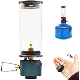 Linterna de gas, lámpara de vela de ensueño linterna de gas con vidrio resistente al calor, lámpara de gas con válvula