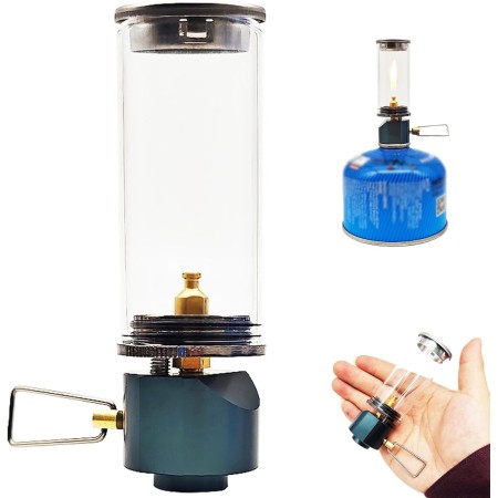 Linterna de gas, lámpara de vela de ensueño linterna de gas con vidrio resistente al calor, lámpara de gas con válvula