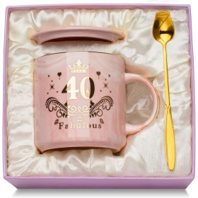 Regalos Mujer 40 Años Taza, 40 Cumpleaños Mujer Taza de Cerámica Jaspeada Rosa, Regalos Originales de Regalo 40 Años Mujer 400ml