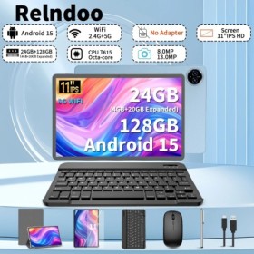 2025 Relndoo Tableta Android 15 de 11 pulgadas, 24 GB 4 + 20 ampliadas