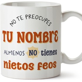 MUGFFINS Tazas Personalizadas para ABUELO - En Español - Al menos no tienes nietos feos - 11 oz / 330 ml - Regalo personalizable