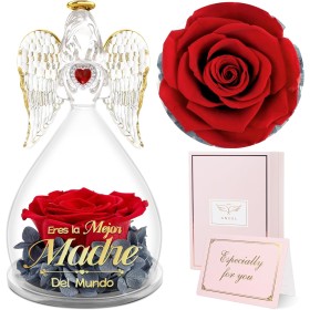 Sunia Regalo Dia de la Madre, Rosa Eterna Angel Lleva Impreso Eres la Mejor Madre del Mundo, Flores Preservadas con Figura de