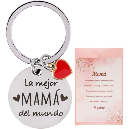 GEBETTER Regalo Día Madre 1*Llavero Original Mamá con Corazón + 1*Tarjeta Felicitación Mama Te Quiero + 1*Sobre Rosado, Regalo