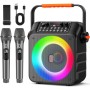 HWWR Karaoke Profesional Inalámbricos, Máquina de Karaoke Portátil con Micrófonos Inalámbricos para Adultos y Niños, Luces