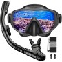 JEMULICE Gafas y Tubo de Snorkel Set para Adulto, Panorámico de 180° Gafas de Buceo Adulto de Cristal Templado y Dry Top