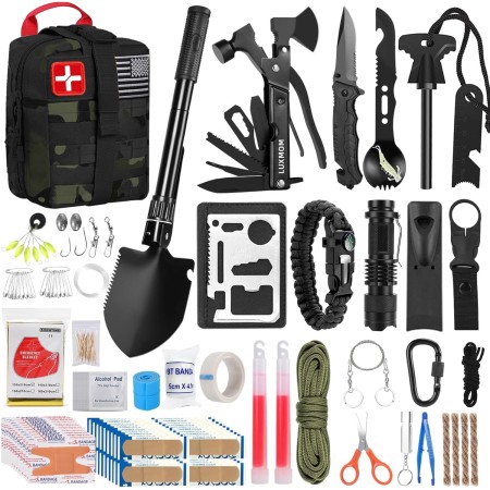 Kit de supervivencia de emergencia y kit de primeros auxilios, equipo de supervivencia profesional con bolsa Molle, para